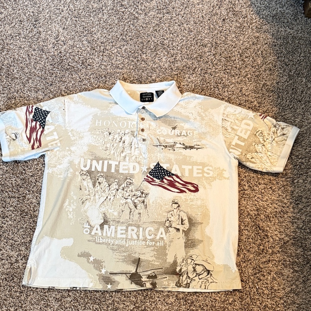 Patriotic 100% Cotton Graphic Polo Shirt in Great Condition.